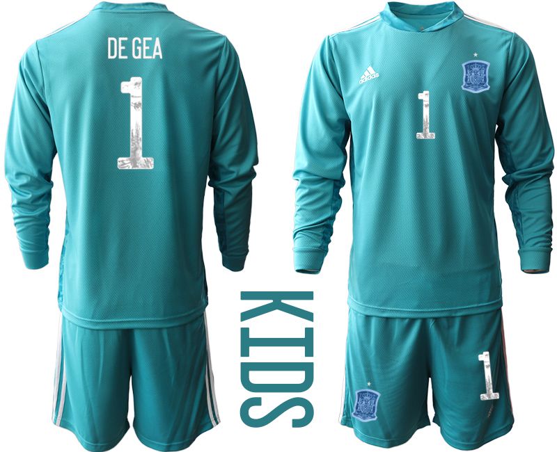 Youth 2021 World Cup National Spain lake blue long sleeve goalkeeper #1 Soccer Jerseys